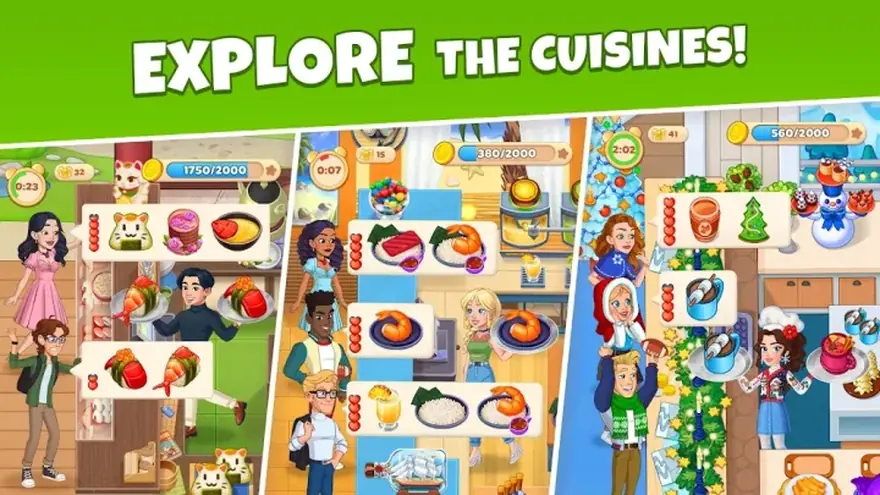 Cooking Diary screenshot of several restaurant kitchens from different cuisines