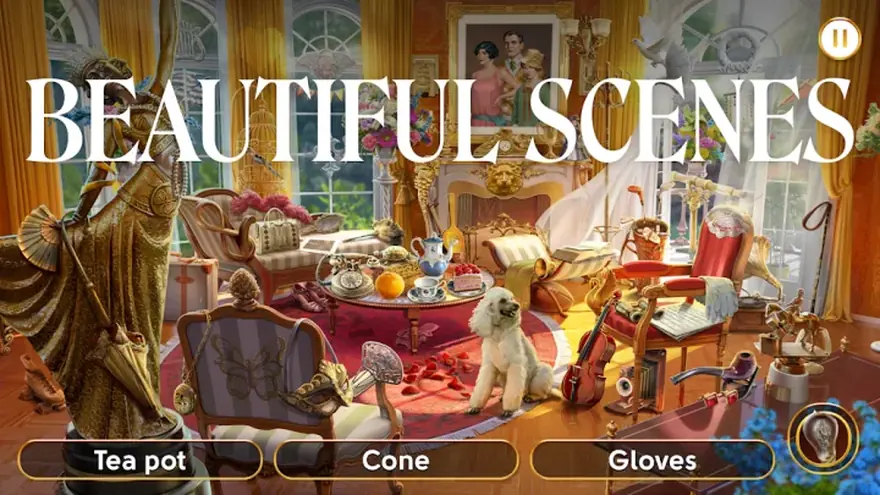 June's Journey hidden object scene set in a painted 1920s drawing room